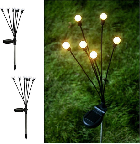 Outdoor Lighting - Solar Garden Lighting - Mood Lamp - LED Solar Garden Lamp - Firefly Shaped - 6 Pots x 2 - Waterproof for Outdoor Use - Suitable for Decorating Patio Paths - Warm Tones