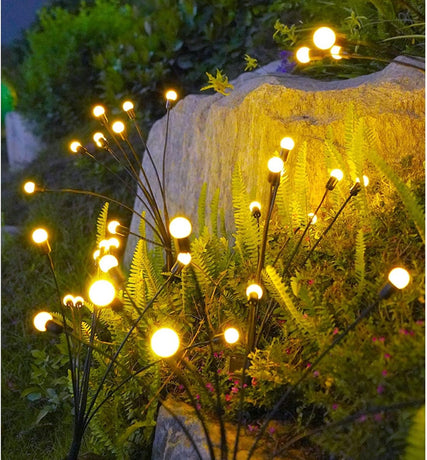 Outdoor Lighting - Solar Garden Lighting - Mood Lamp - LED Solar Garden Lamp - Firefly Shaped - 6 Pots x 2 - Waterproof for Outdoor Use - Suitable for Decorating Patio Paths - Warm Tones