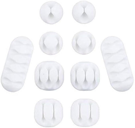 10-Piece Desk Cable Management Set - Multifunctional Cable Clamps - Desk Cable Organizer for TV, PC, Laptop, Home Office - (White)