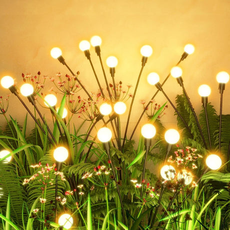 Outdoor Lighting - Solar Garden Lighting - Mood Lamp - LED Solar Garden Lamp - Firefly Shaped - 10 Pots x 2 - Waterproof for Outdoor Use - Suitable for Decorating Patio Paths - Warm Tones