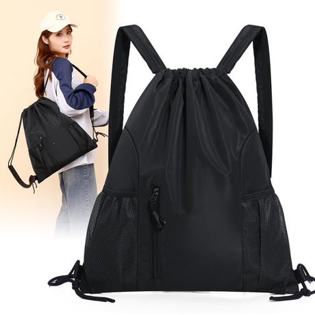 One-Piece Backpack - Drawstring Backpack - Large Capacity - Lightweight - Separate Wet and Dry Compartments, Sports Backpack - Suitable for Travel and Fitness - Black
