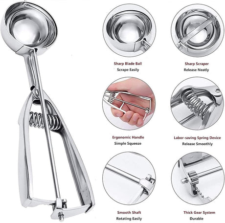 Three-Piece Ice Cream Scoop Set - Cookie Scoop Set - Stainless Steel Ice Cream Scoop with Trigger Mechanism - Large/Medium/Small Cookie Scoops - Baking Cookie Scoop Set