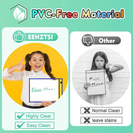 Erasable and Writable Folders - Pack of 30 | Includes 30 water-based whiteboard markers and 3 iron rings - Transparent plastic folders/protective covers - Drawing and tracing bags - Erasable and writable - Random colors