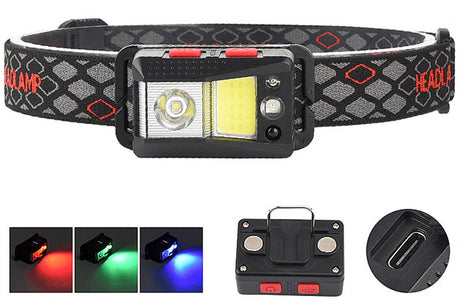 headlamp LED rechargeable - headlight - outdoor bicycle lamp - rechargeable night light - high-intensity LED headlamp - gaze sensor - COB headlamp