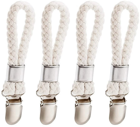 Set of 4 - Woven Cotton Ring, Metal Towel Clips - Hanging Ring and Storage Clips - Suitable for Home, Bedroom and Bathroom - Multifunctional