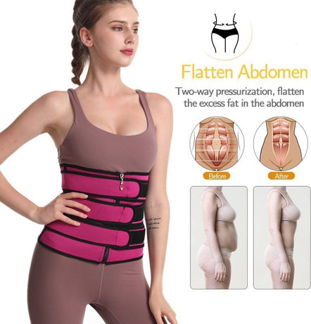 Women Sweat Reducer Training Belt - Sweatband - Waist Trainer - Slimming Belly Band - 3-Row Closure & Breathable Material - Extended Sizes (S to 6XL) - Black, L