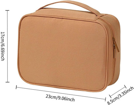 Makeup Bag - Cosmetic Storage Bag - Travel Bag - Large Capacity Makeup Bag - Women's Toiletry Bag - Portable Makeup Bag with Brush Holder and Compartments (Double-Layered Beige)