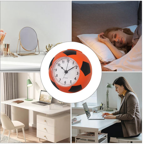 Football Alarm Clock - Silent Non-Ticking Desk Clock | Kids Bedside Clock | Cute football design, easy-to-read analog display, perfect for kids' bedrooms, great birthday gift for boys and girls - Orange