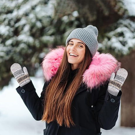 Pack of 3 pairs - Warm winter gloves for women - Extra thick - Knitted imitation - Suitable for cold winter weather (style B)