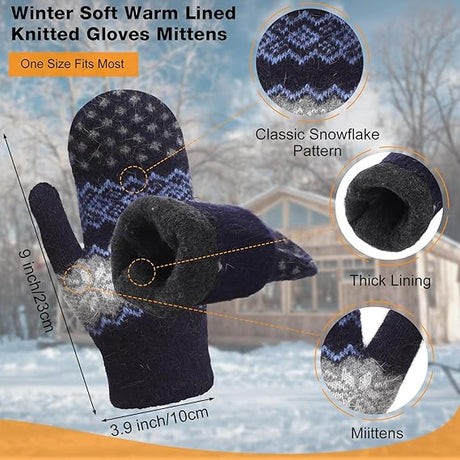 Pack of 3 pairs - Warm winter gloves for women - Extra thick - Knitted imitation - Suitable for cold winter weather (style D)