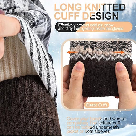 Pack of 3 pairs - Warm winter gloves for women - Extra thick - Knitted imitation - Suitable for cold winter weather (style D)