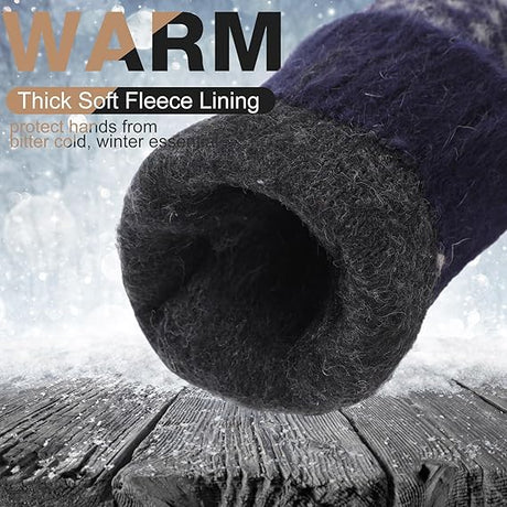 Pack of 3 pairs - Warm winter gloves for women - Extra thick - Knitted imitation - Suitable for cold winter weather (style D)
