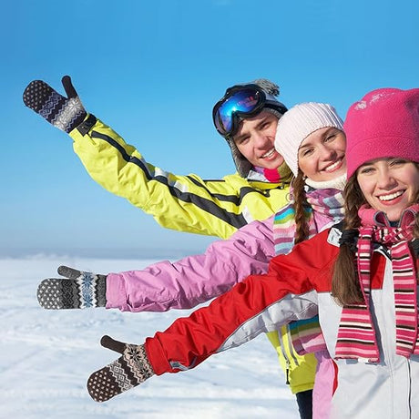 Pack of 3 pairs - Warm winter gloves for women - Extra thick - Knitted imitation - Suitable for cold winter weather (style D)