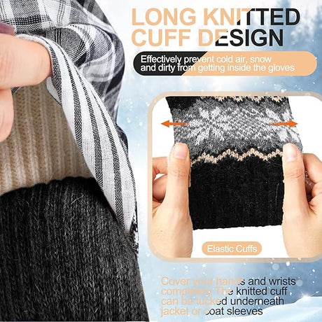 Pack of 3 pairs - Warm winter gloves for women - Extra thick - Knitted imitation - Suitable for cold winter weather (style E)