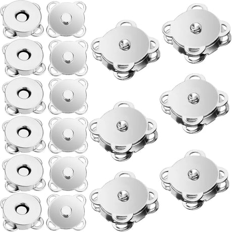 Magnetic Snap Fasteners - Pack of 12 - Plum Blossom Shaped Concealed Snap Fasteners - 14mm Hook & Loop Fasteners - Suitable for DIY projects such as wool and leather wallets, bags, clothing and handbags (Silver)