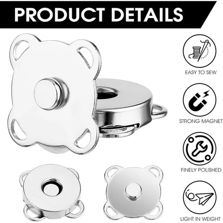 Magnetic Snap Fasteners - Pack of 12 - Plum Blossom Shaped Concealed Snap Fasteners - 14mm Hook & Loop Fasteners - Suitable for DIY projects such as wool and leather wallets, bags, clothing and handbags (Silver)