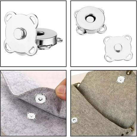 Magnetic Snap Fasteners - Pack of 12 - Plum Blossom Shaped Concealed Snap Fasteners - 14mm Hook & Loop Fasteners - Suitable for DIY projects such as wool and leather wallets, bags, clothing and handbags (Silver)