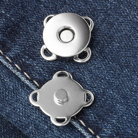 Magnetic Snap Fasteners - Pack of 12 - Plum Blossom Shaped Concealed Snap Fasteners - 14mm Hook & Loop Fasteners - Suitable for DIY projects such as wool and leather wallets, bags, clothing and handbags (Silver)
