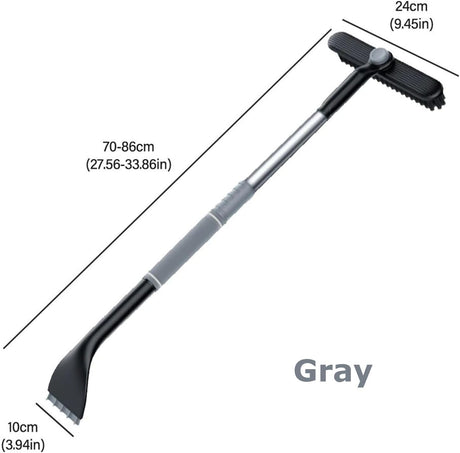 3-in-1 Snow Brush and Ice Scraper for Car Windows - Extendable Snow Remover - 360° Rotating Snow Brush and Ice Scraper with Long Handle (Gray)