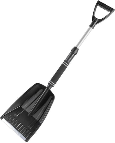 Folding Snow Shovel - Large Capacity | Lightweight & Portable - Wide Snow Clearing Range with Ergonomic D-Shaped Handle and Aluminum Blade - Snow Shovel for Outdoors, Cars, Gardens, Camping, Driveways（Black）