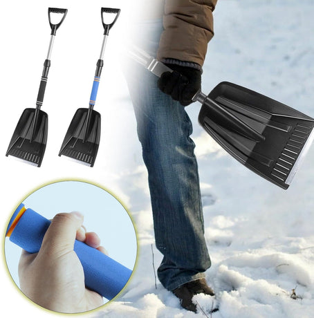 Folding Snow Shovel - Large Capacity | Lightweight & Portable - Wide Snow Clearing Range with Ergonomic D-Shaped Handle and Aluminum Blade - Snow Shovel for Outdoors, Cars, Gardens, Camping, Driveways（Black）