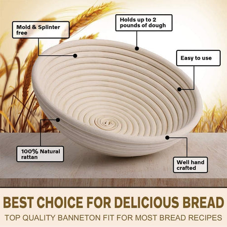 Proofing Basket Ø 23 cm - Bread Baking - Banneton - Proofing Basket Bread - Proofing Basket Round - Rattan Bread Pan - Dough Basket - incl. Dough Cloth | 1 piece