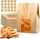 Bread Bag - Kraft paper with transparent window - 30*12*9 cm | Medium baking bag - Suitable for storing bread, cookies, and snacks - Includes resealable tape