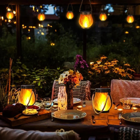1/2/4 Pack Solar Garden Lights with Flame Effect - Waterproof Hanging Lanterns with USB Charging, Halloween and Garden Decoration (Four-piece set)