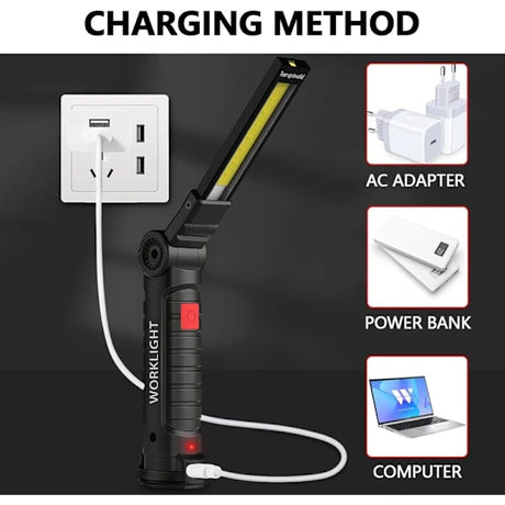 Rechargeable LED Work Light 2 Pack Magnetic COB USB Torch 5 Modes 360° Camping Lamp for Workshop Garage Emergency Auto Inspection Lighting{YG}