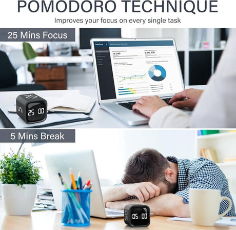 Pomodoro Timer 25/5/10 Min Desk Timer Vibration Volume Adjustable Productivity Clock