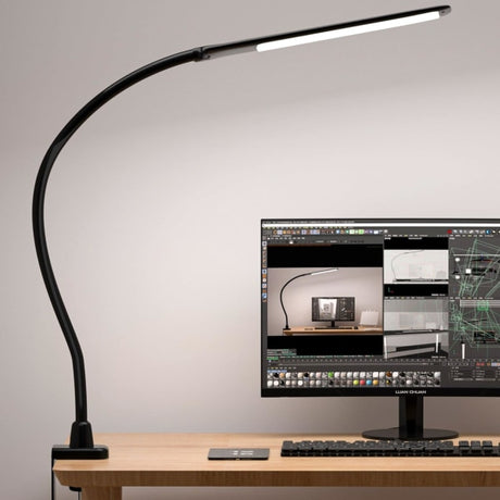 1 pc. Desk Lamps for Home Office, Clamp Lamp Dimmable Gooseneck Lamp Touch Control, Adjustable Desk Lamp for Workbench Tabletop (Black)