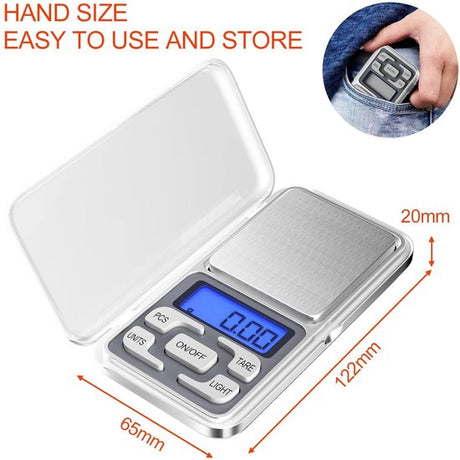 Electronic kitchen scale - Kitchen scale - 500g/0.01g - Food scale - Stainless steel household scale - With display and tare function - Suitable for food, jewelry, coffee bags, etc.