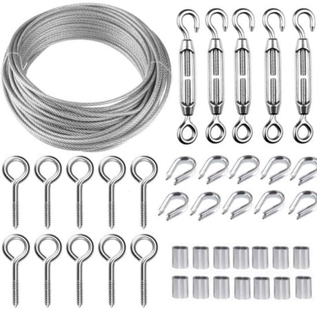30M/2mm stainless steel wire set with M5 tensioner for plants, clotheslines and railings