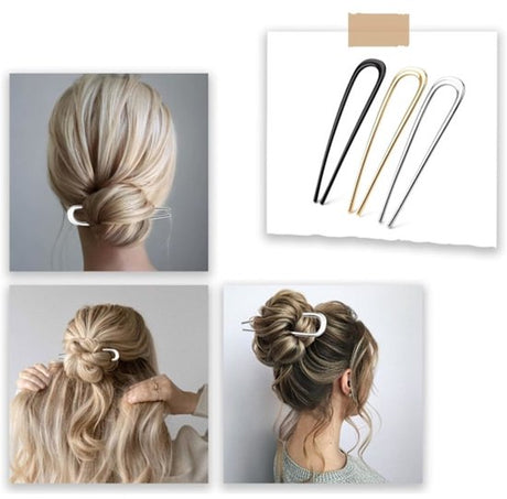 French Hair Clips - Metal 14cm / 5.5 inch - French Twist Clips - French Twist Clips - U-Shaped Clips - Gold, Silver and Black Clips - Large Clips - Pack of 3