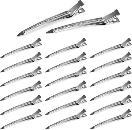 Duckbill Hair Clips - (20 Count, Silver) - 1.25 Inch Metal and Leather Hair Clips for Thick, Color-Treated Hair