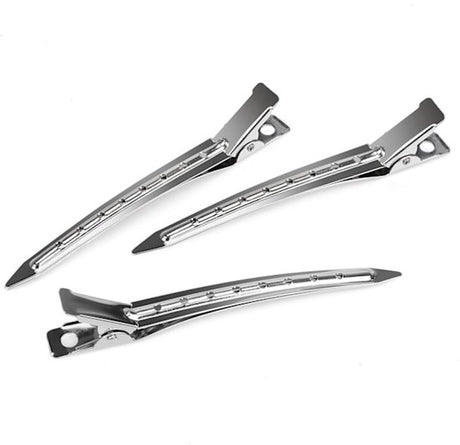 Duckbill Hair Clips - (20 Count, Silver) - 1.25 Inch Metal and Leather Hair Clips for Thick, Color-Treated Hair