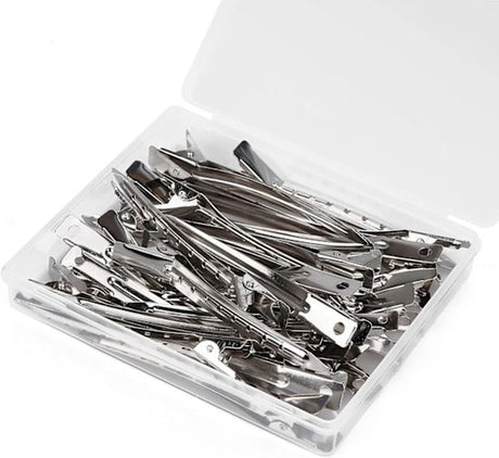 Duckbill Hair Clips - (20 Count, Silver) - 1.25 Inch Metal and Leather Hair Clips for Thick, Color-Treated Hair