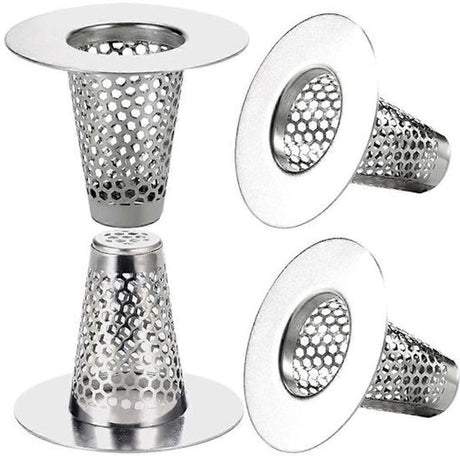 Bathroom Drain Filters - For 1.2-1.6 Inch Drain Holes - Small 1 Inch Conical Stainless Steel Filter - Pack of 4