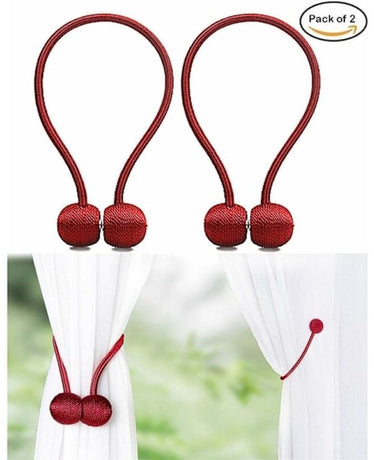 Storage Buckles - 4-Piece Magnetic Curtain Set, Magnetic Woven Curtain Set (Red)
