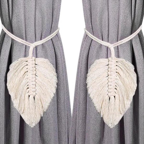 Curtain hooks - 2 sets of hand-woven curtains - curtain cords and curtain leaves