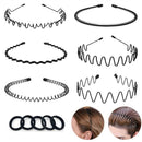 Headbands - Unisex Headbands (Set of 6) - Metal Headbands - Spring Wave Headbands - Sports Headbands - Non-Slip Headbands - Hair Accessories (Black)