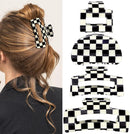 Checkered Claw Clips - Thick Hair - Fine Hair - Curly Hair - Straight Hair - Long Hair Non-Slip Clips - Simple Style Black and White Square Claw Clips - Set of 4 Hair Accessories for Women