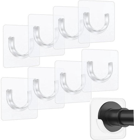 Shower rod bracket - Curtain bracket - Self-adhesive rod mounting without drilling - Transparent rod hook - Mounting stickers (8 pieces)