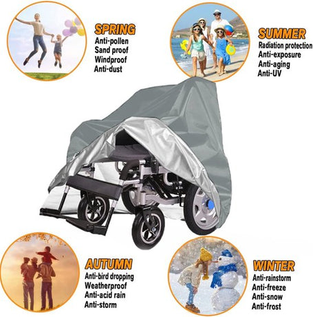 Waterproof Wheelchair Cover - Oxford Fabric Wheelchair Cover, Mobile Vehicle Cover, Wheelchair Storage Protector - UV Protection, Dust Protection, Outdoor Rain Cover - Gray - 115x75x130cm