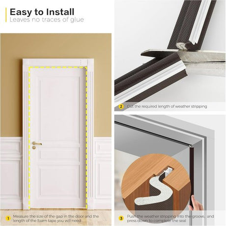 Door seal with draught excluder - Wooden door seal with V-groove - Leather strip - Environmentally friendly door seal (black - 6 m)