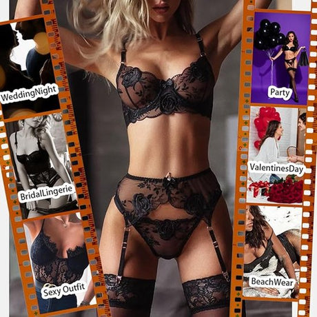 Lingerie - feminine sexy lingerie set - floral print laced bodysuit - struts - backless - sexy lingerie set - seductive lingerie - Valentine's Day gift - size M