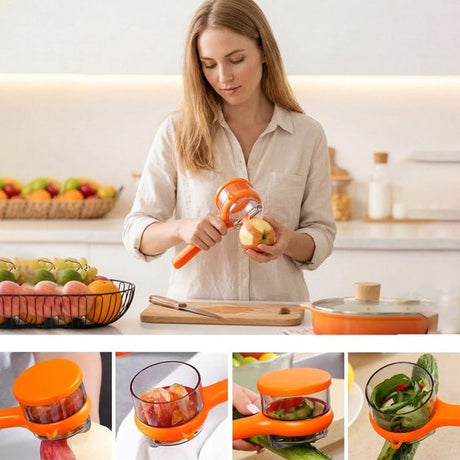 Vegetable Peeler - Fruit and Vegetable Peeler - with Storage Box - Safe and Efficient - Double-Sided Sharp Stainless Steel Blades - Easy to Clean - Process Fruits and Vegetables Easily and Conveniently - Set of 2 (Orange)