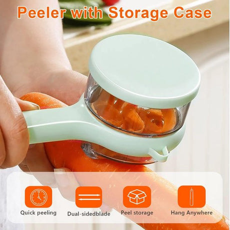 Vegetable Peeler - Fruit and Vegetable Peeler - with Storage Box - Safe and Efficient - Double-Sided Sharp Stainless Steel Blades - Easy to Clean - Process Fruits and Vegetables Easily and Conveniently - Set of 2 (Orange + Green)