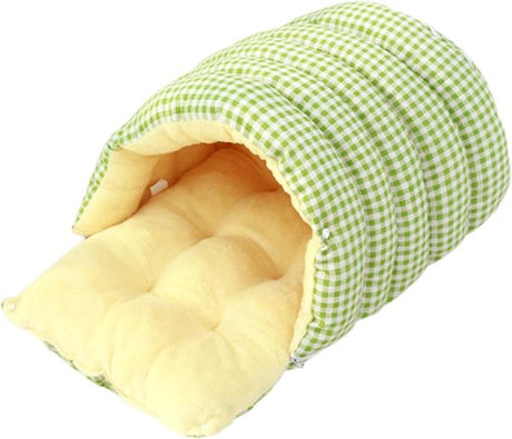 Cat house - Cat basket - Plush and warm - Removable and washable - Closed cat bed for winter - Suitable for indoor and outdoor use in winter, camping, traveling, in the bedroom, living room and apartment - Green and white checkered