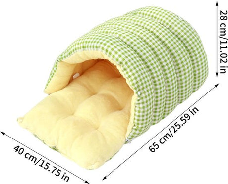Cat house - Cat basket - Plush and warm - Removable and washable - Closed cat bed for winter - Suitable for indoor and outdoor use in winter, camping, traveling, in the bedroom, living room and apartment - Green and white checkered